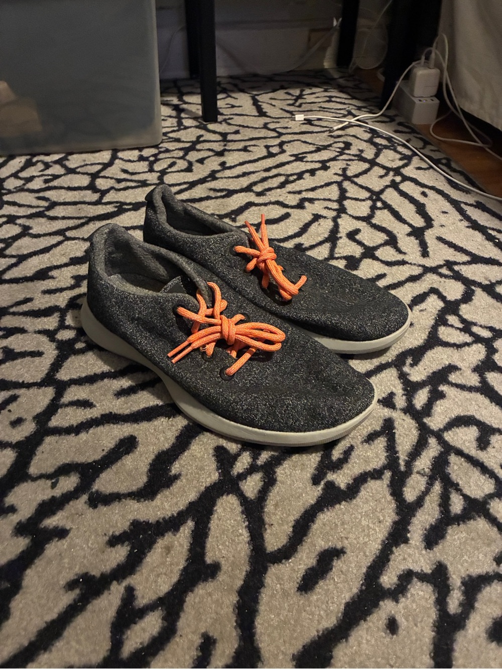 allbirds Men's Charcoal Knit Sneakers with Orange/Pink Laces